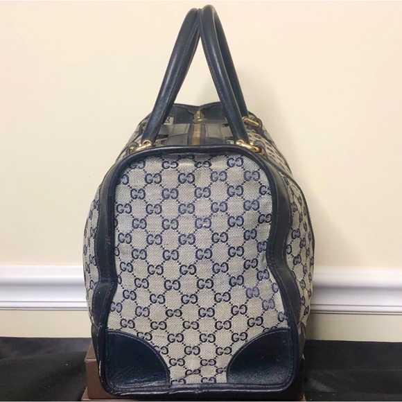 M GUCCI Navy GG Monogram Rolled Top Handle Coated Canvas Boston Travel Bag 30cm - Picture 16 of 17